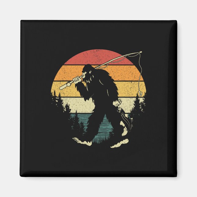 Bigfoot Fishing Funny Sasquatch Fish Sunset 80s B Magnet (Framsidan)