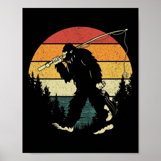 Bigfoot Fishing Funny Sasquatch Fish Sunset 80s By Poster (Framsidan)