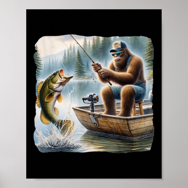 Bigfoot Fishing Funny Sasquatch Summer B Fisherman Poster (Framsidan)