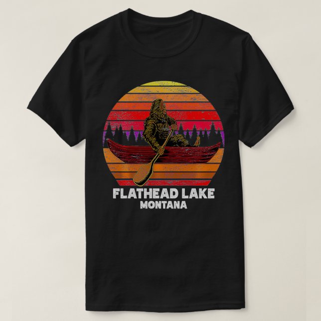 Bigfoot fishing lake canoeing Flathead Lake  T Shirt (Design framsida)