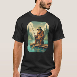 Bigfoot Fishing Sasquatch Distressed T Shirt