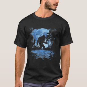 Bigfoot Fishing Silhouette Funny Sasquatch Fisherm T Shirt