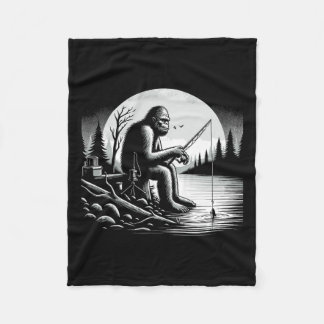 Bigfoot Fishing Sjö Sasquatch Fisherman Funny Fis Fleecefilt