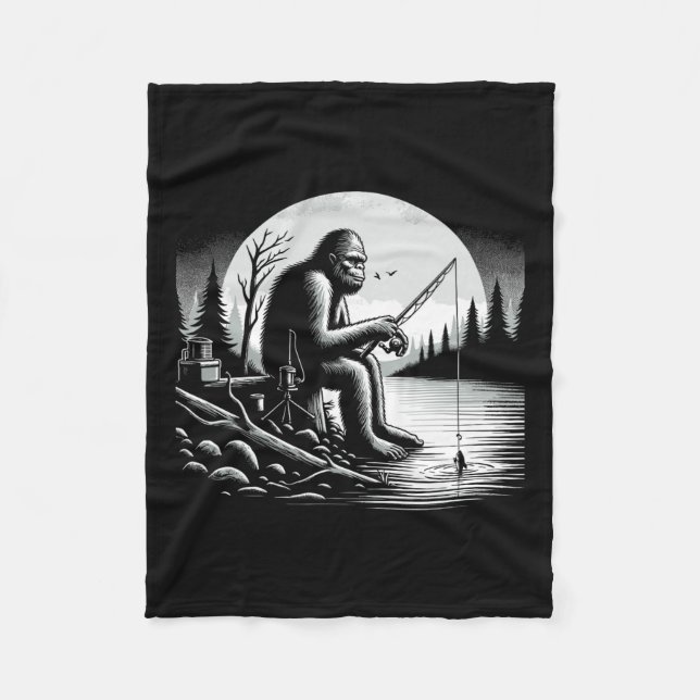 Bigfoot Fishing Sjö Sasquatch Fisherman Funny Fis Fleecefilt (Framsidan)