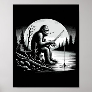 Bigfoot Fishing Sjö Sasquatch Fisherman Funny Fis Poster