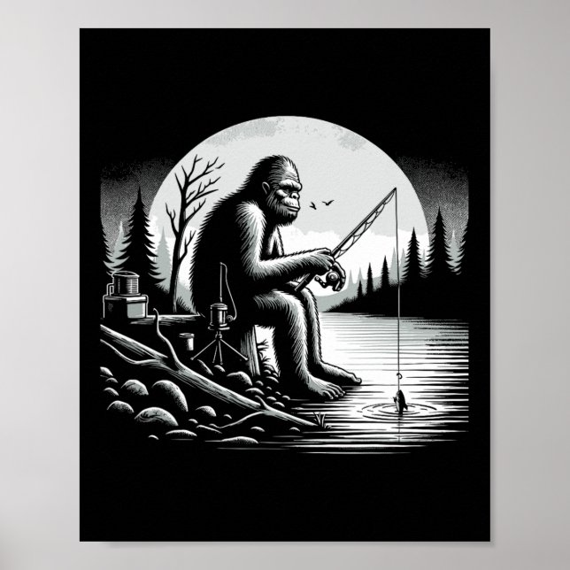 Bigfoot Fishing Sjö Sasquatch Fisherman Funny Fis Poster (Framsidan)
