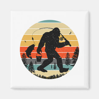 Bigfoot Fishing Yeti Sasquatch Fishermen Retro Magnet