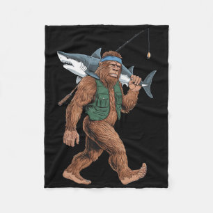 Bigfoot Fiskarskjorta - Rolig Sasquatch Med Haj Fleecefilt