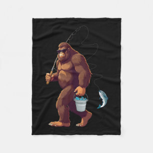 Bigfoot Fiske Rolig Retro Sasquatch Fiskare Pappa Fleecefilt