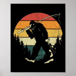 Bigfoot Fiske Rolig Sasquatch Fisk Solnedgång 80-t Poster