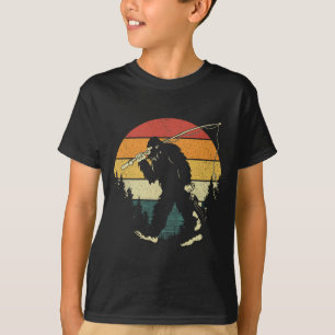 Bigfoot Fiske Rolig Sasquatch Fisk Solnedgång 80-t T Shirt