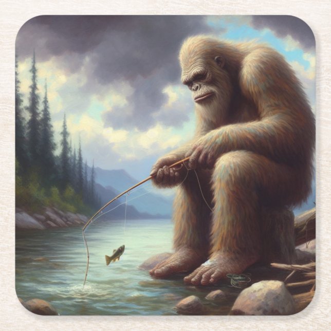Bigfoot-fiske Underlägg Papper Kvadrat (Framsidan)
