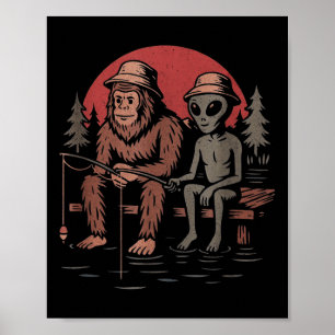 Bigfoot Fisketräja Män Pojkar Sasquatch Fiske D Poster