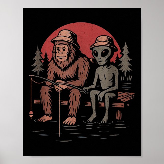 Bigfoot Fisketräja Män Pojkar Sasquatch Fiske D Poster (Framsidan)