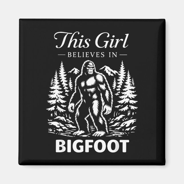 Bigfoot-flicka troende sasquatch kryptid skog magnet (Framsidan)