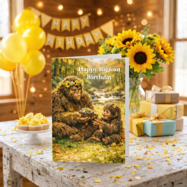 Bigfoot Födelsedag Söt Barn Fälld Välkomstkort Kort (Skapare uppladdad)