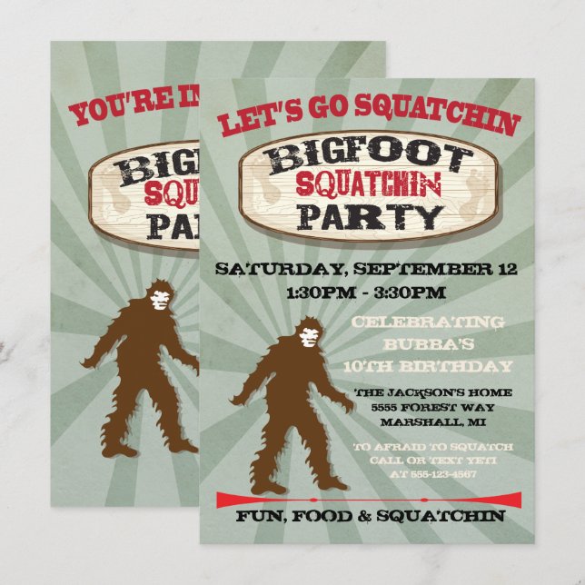 Bigfoot Födelsedagsfest inbjudan (Fram/baksida)