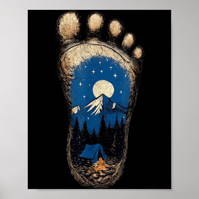 Bigfoot fotavtryck camping berg sasquatch poster (Framsidan)