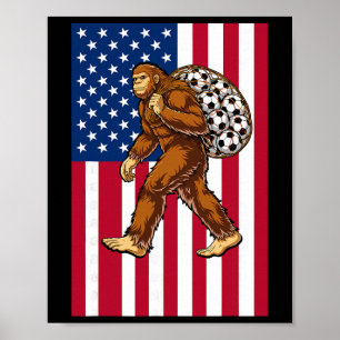 Bigfoot Fotboll Usa Flagga Rolig Patriotisk Sasqua Poster
