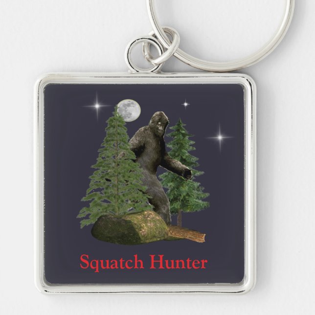 Bigfoot Fyrkantig Silverfärgad Nyckelring (Framsidan)