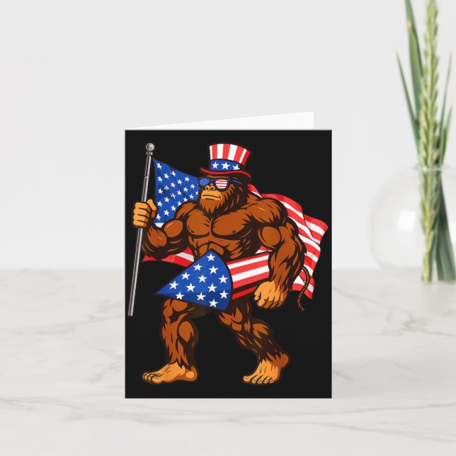 Bigfoot Fyrverkeri Amerikansk Flagga Sasquatch 4:e Kort (Framsida)