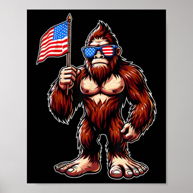 Bigfoot fyrverkerier 4 juli män Sasquatch Americ Poster (Framsidan)