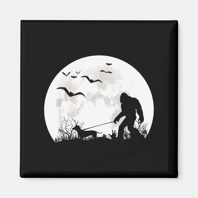 Bigfoot Gående Dachshund Hund Måne Sasquatch Magnet (Framsidan)