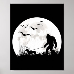 Bigfoot Gående Dachshund Hund Måne Sasquatch Poster