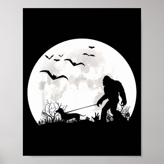 Bigfoot Gående Dachshund Hund Måne Sasquatch Poster (Framsidan)