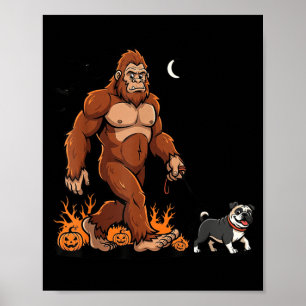 Bigfoot Gående Mops Halloween Hund Sasquatch Rolig Poster