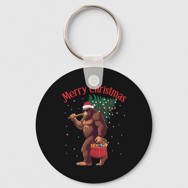 Bigfoot God jul Träd Ljus Sasquatch Julafton Nyckelring (Framsida)