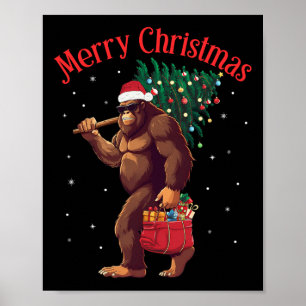 Bigfoot God jul Träd Ljus Sasquatch Julafton Poster