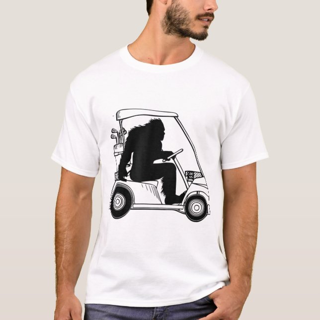 Bigfoot Golf Sasquatch Driving Golf Cart Apparel T Shirt (Framsida)