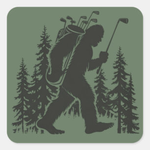 Bigfoot Golfare Träd Rolig Sasquatch Golf Golf Fyrkantigt Klistermärke