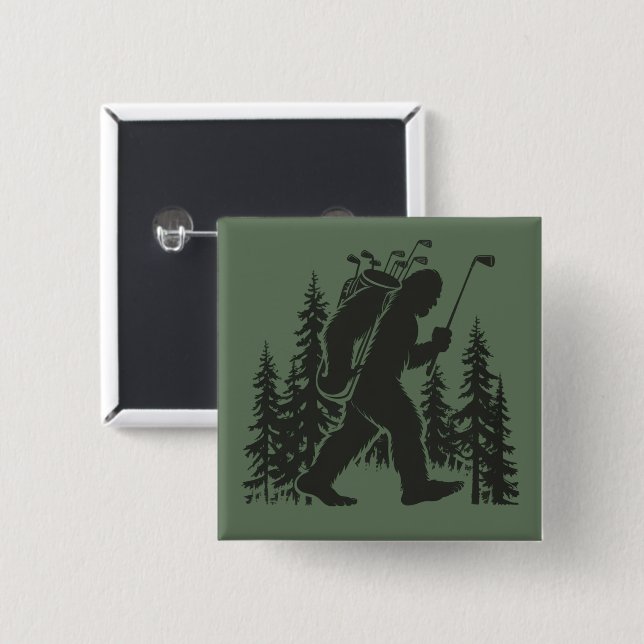 Bigfoot Golfare Träd Rolig Sasquatch Golf Golf Knapp (Framsida & baksida)