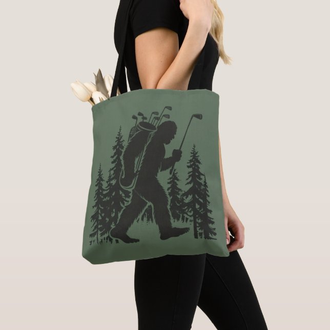 Bigfoot Golfare Träd Rolig Sasquatch Golf Golf Tygkasse (Närbild)