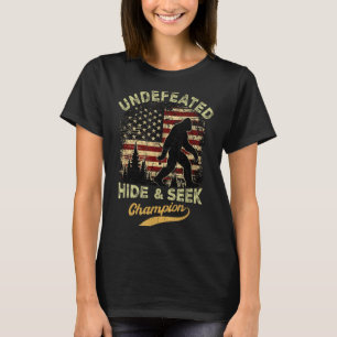Bigfoot gömmer sig och söker mästare rolig sasquat t shirt
