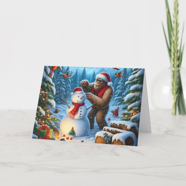 Bigfoot gör snömannen jul helgkort (Framsida)