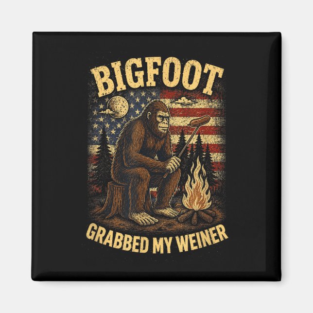 Bigfoot grepade korv rolig sasquatch skämt män magnet (Framsidan)
