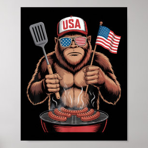 Bigfoot Grill 4:e Juli Rolig Patriotisk Sasquatch  Poster