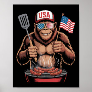 Bigfoot Grillfest 4:e Juli Rolig Patriotisk Sasqua Poster