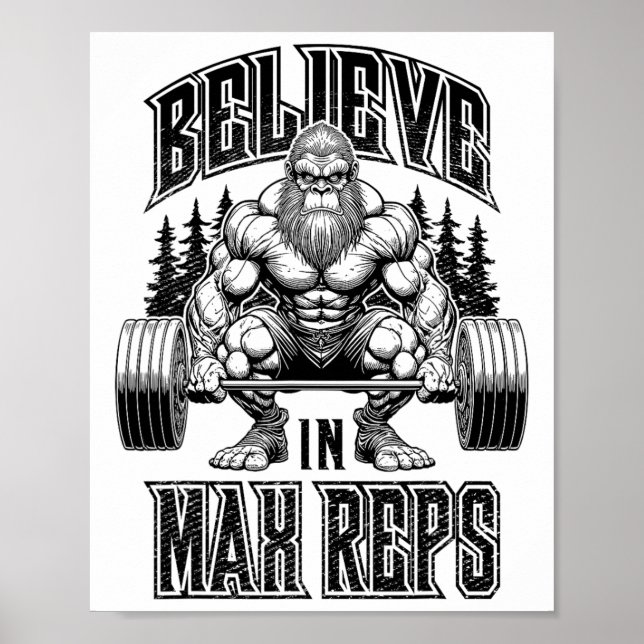 Bigfoot Gym Tro På Max Reps Dödlyft Bodybuild Poster (Framsidan)