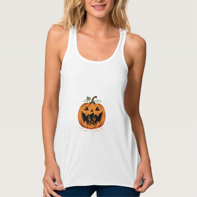 Bigfoot Halloween Pumpa Silhuett Design_1 Linne Med Racerback (Framsida)