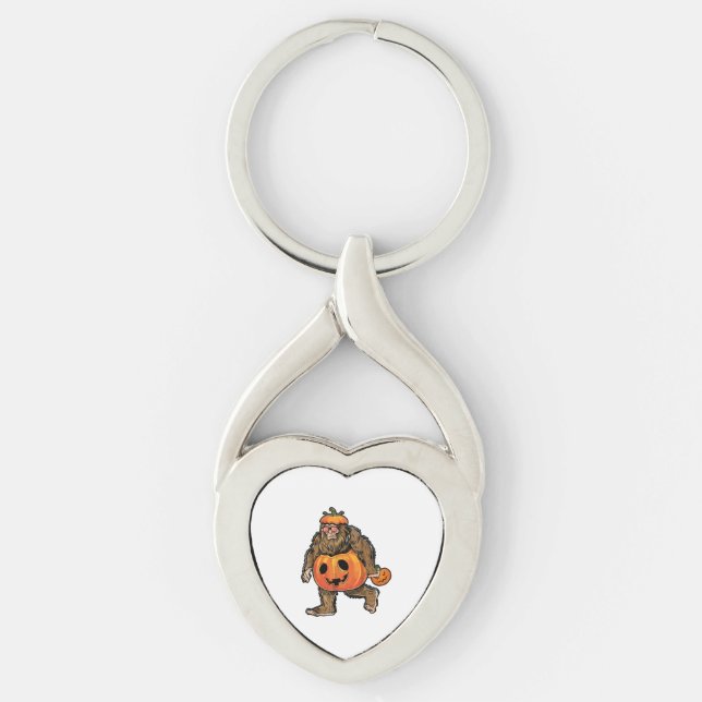 Bigfoot Halloween Pumpkin halloween Twisted Heart Silverfärgad Nyckelring (Framsidan)