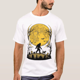 Bigfoot Halloween-tröja Fullmåne Hundpromenad T Shirt