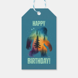 Bigfoot Happy Birthday Forest Silhouette Presentetikett