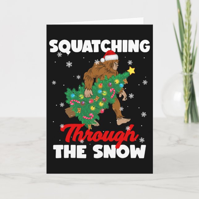 Bigfoot hasar genom snön Sasquatch jul Kort (Framsida)