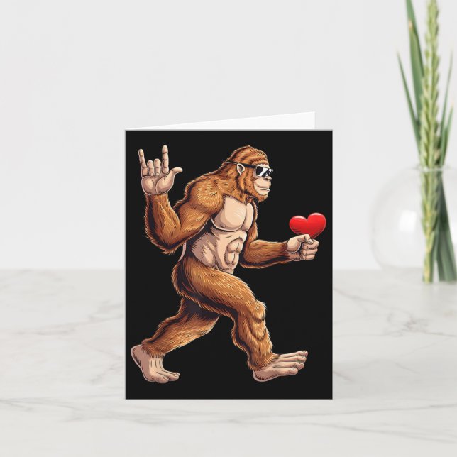 Bigfoot Heart Funny Valentines day Boys Kids Manar Kort (Framsida)