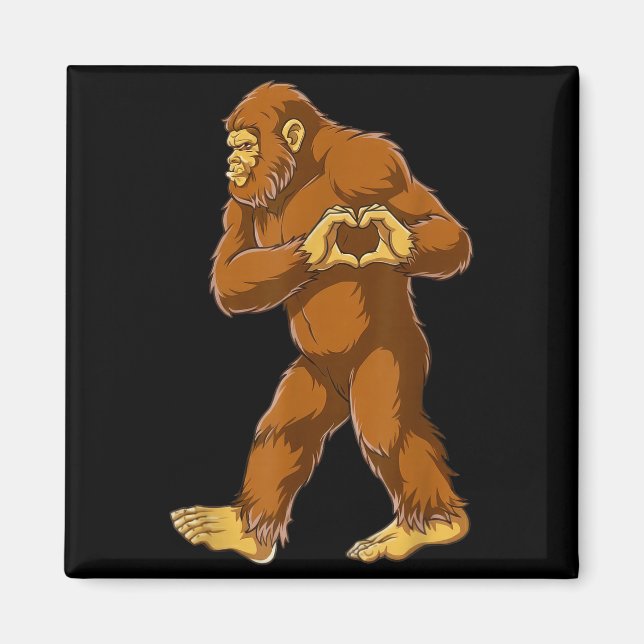 Bigfoot Heart Hands Funny Sasquatch Lover Valentin Magnet (Framsidan)