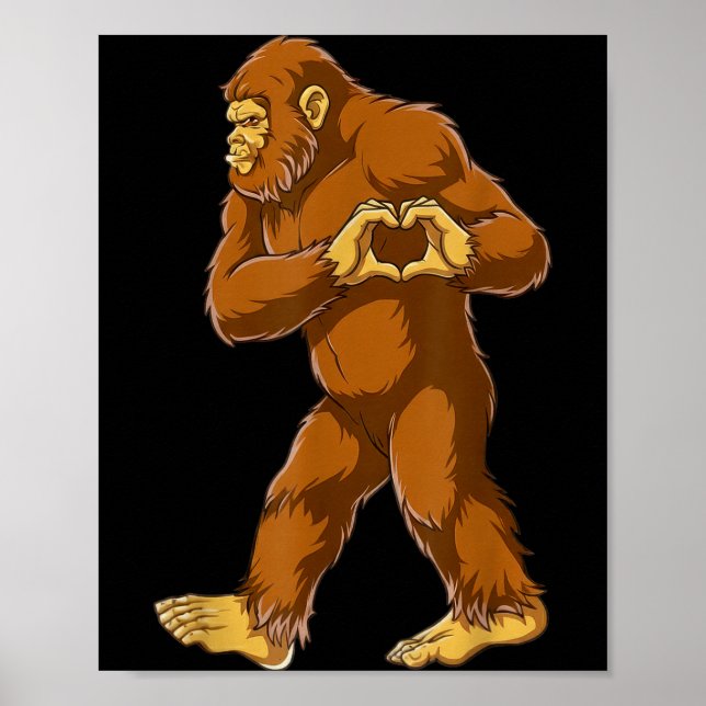 Bigfoot Heart Hands Funny Sasquatch Lover Valentin Poster (Framsidan)